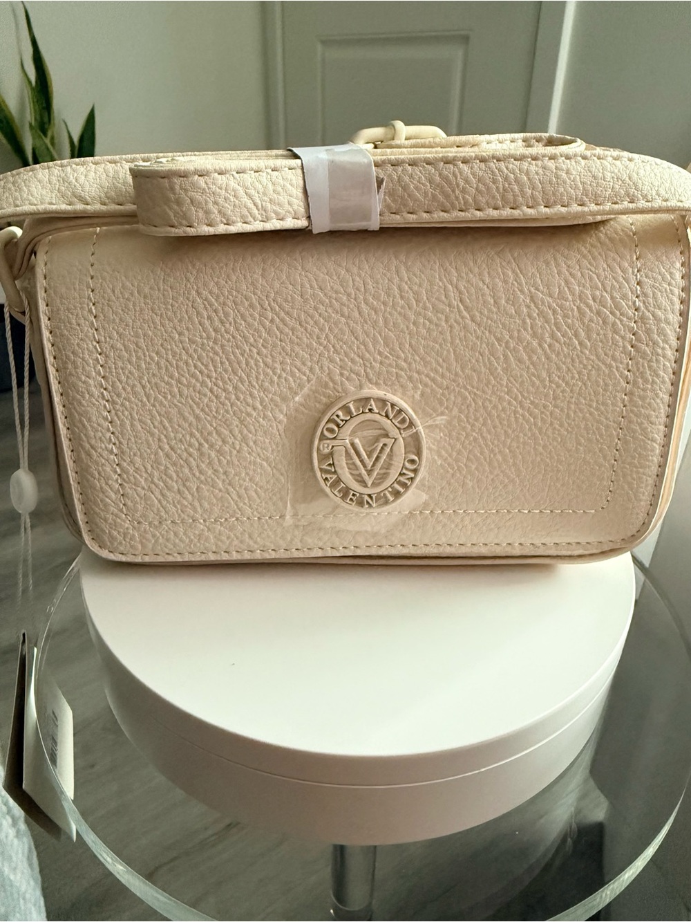 Valentino Orlandi Cream Pebbled Leather Crossbody Bag